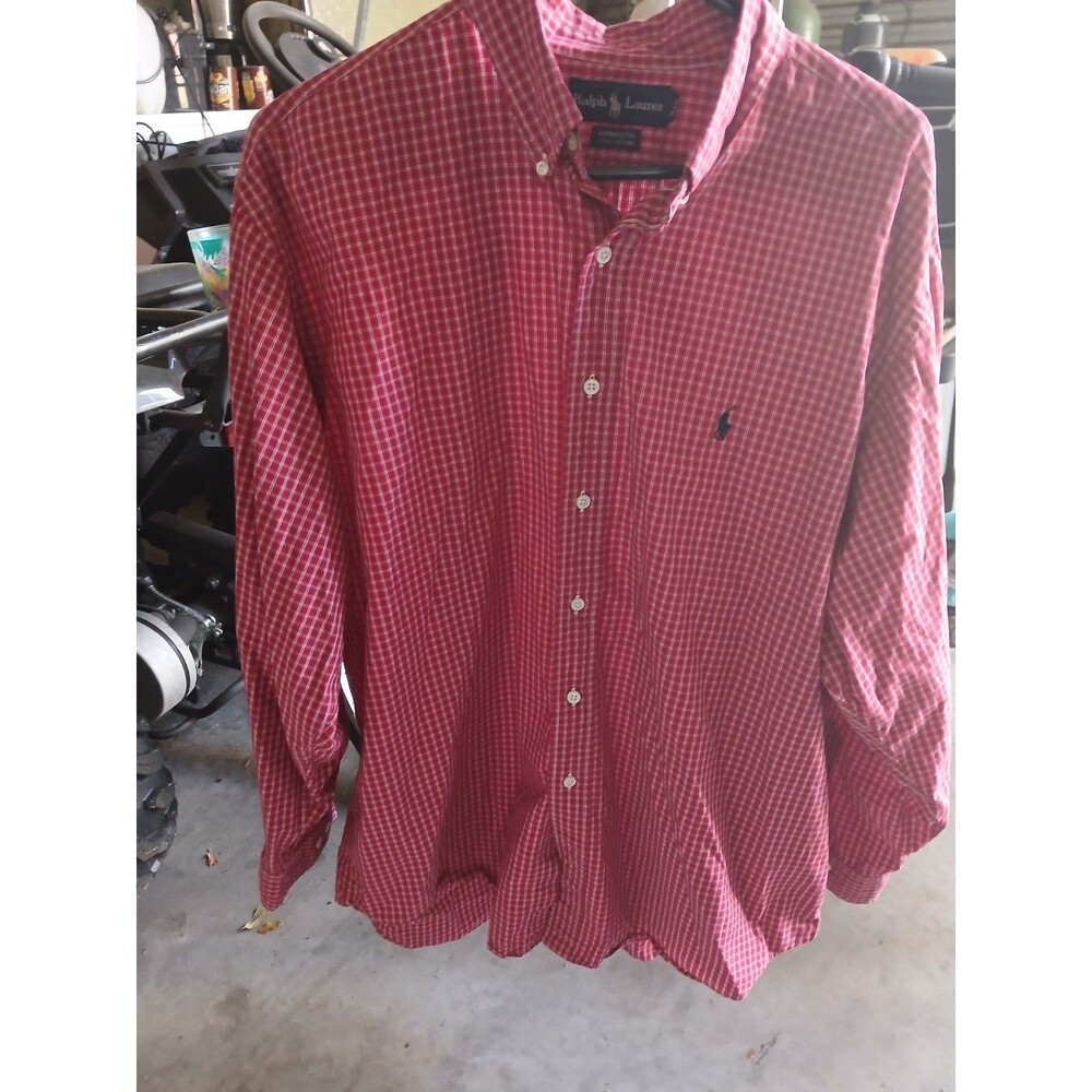 Ralph Lauren Polo Button Up Red Multi Color With Blue Horse  Yarmouth 100 %...